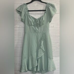 Like New Sage Green Ruffle Dress | Cottagecore | Flutter Sleeve | Size Small